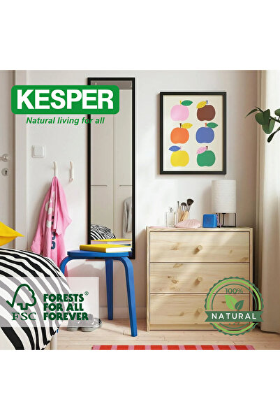 Kesper 3 ÇEKMECELİ DOĞAL AHŞAP ŞİFONYER 60x59 cm