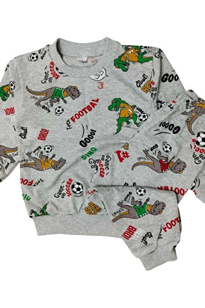 TUGSE Football Patterned Dinosaur Children's Pajama Set 100% Cotton