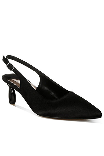 london Rag حذاء نسائي مفتوح من الخلف بمقدمة مدببة من الساتان باللون الأسود
