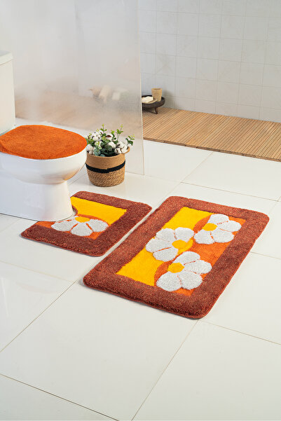 Moda Dekor Akrilik Simli Gönülçelen Turuncu 60x100-60x50-50x50cm 3'lü Banyo P...