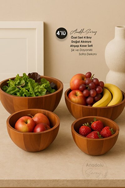 Anadolu Saray Special Series 4 Sizes Natural Acacia Wood Bowl Set – Stylish and Durable Tableware Decor