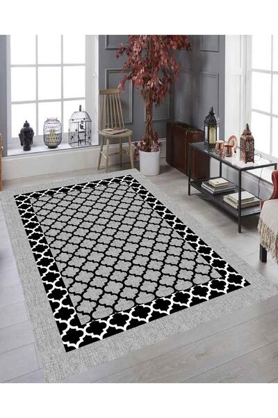 BattalHome غطاء سجادة إسفنجي منقوش باللونين الأسود والرمادي