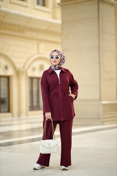 NS Moda Tesettür Doğa Set Burgundy-Model 557