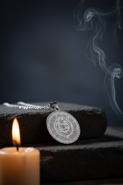 TAKI DERYASI Silver Color Surah Al-Fatiha Written Steel Necklace Non-Tarnish Stainless Chain (Unisex)