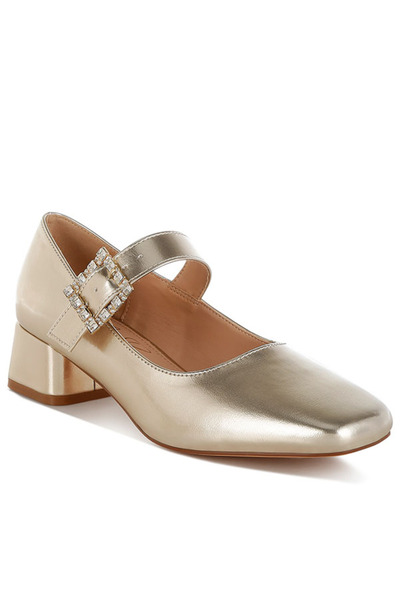 london Rag Women Diamante Brooch Metallic Mary Jane Pumps in Gold
