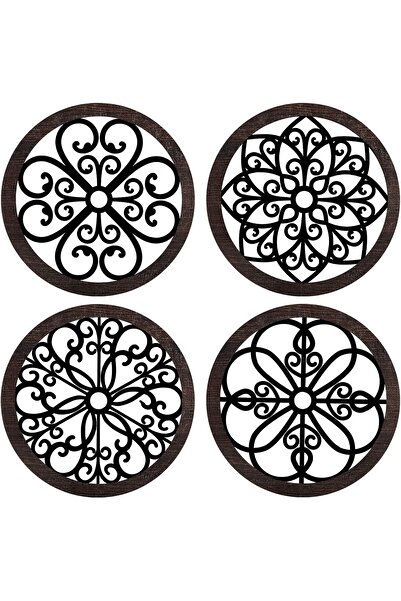 Generic ديكور جداري ريفي من الخشب السميك - لوحة جدارية دائرية بتصميم مزرعة، مكونة من 4 قطع (أسود/بني، 10 × 10 بوصة)