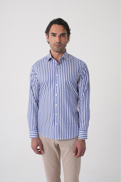 Bisse Regular Fit Uzun Kol İtalyan Yaka Pamuk Lacivert Gömlek