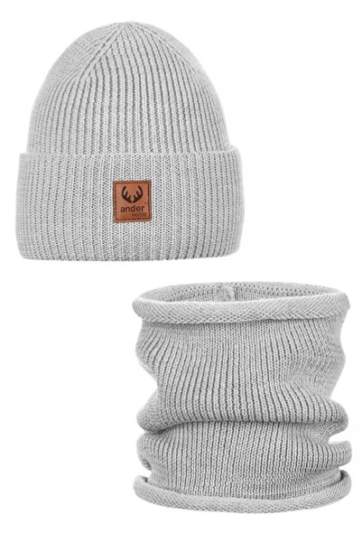 Other Set căciulă și eșarfă - 100% lână merinos "BRIGID" - GRI