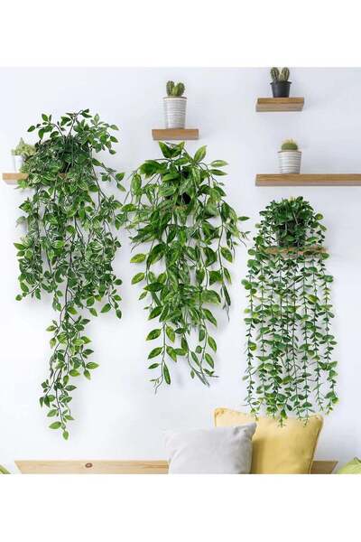 Generic 3 Pcs Artificial Hanging Plants-Eucalyptus Mandala Snow Pea Vine in Pot Plants for Office Farmhouse
