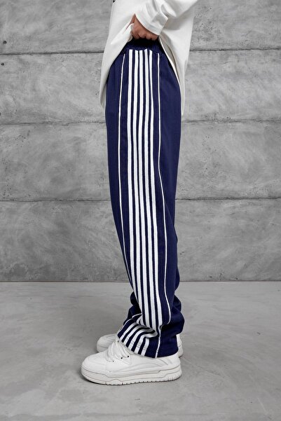 NOMARC Navy Blue Striped Baggy Trackpants