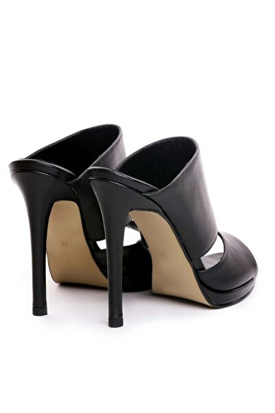 Vanilla Days Black Genuine Leather Slim-Heeled Cameroonian Mules, 12cm Heel