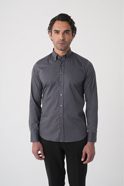 Bisse Regular Fit Erkek Uzun Kol Cepsiz Pamuk Antrasit Gömlek