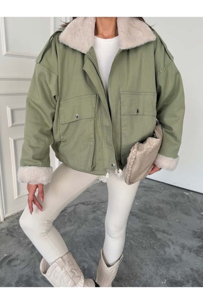 mydukkan.co Pocket Detail Fur Lined Gabardine Coat