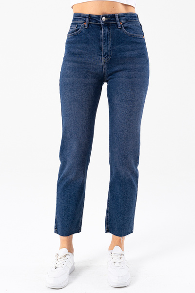 GİYSA Women's Regular Waist Mom Fit Jean Dark Blue - 2602