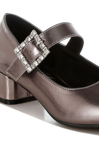 london Rag Women Diamante Brooch Metallic Mary Jane Pumps in Pewter
