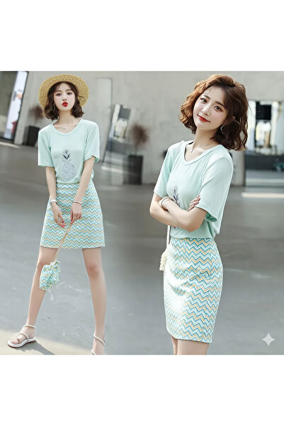 dorbe Casual Pineapple Print T-Shirt and Chevron Skirt Set