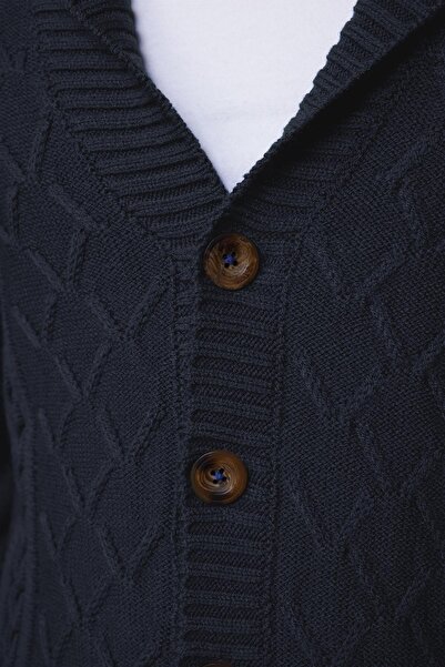Tudors Slim Fit slim fit patterned soft textured buttoned navy blue men's cardigan
