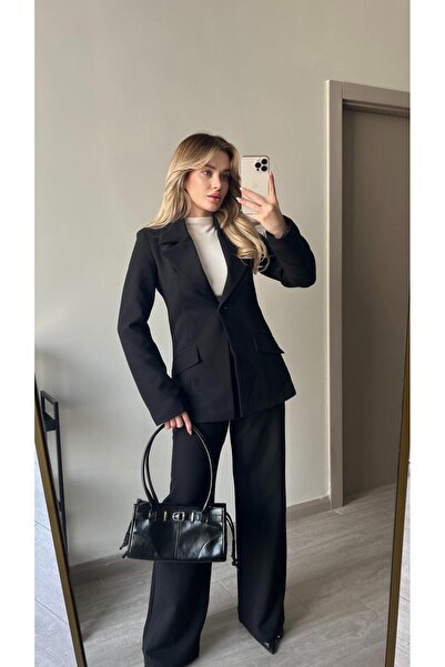 FMN Moda Palazzo Wide-Leg Pants with Quality Lining, Shoulder Pad Pieces, Waistband with Slight Shrinkage, Pocket Detail, Blazer Jacket Suit