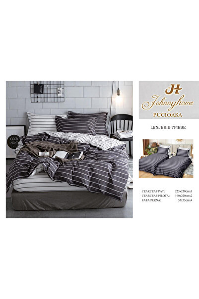 FIONNA.RO Lenjerie Din Bumbac Satinat 7 Piese Cu 2 Cearceafuri Pilota - Dungi