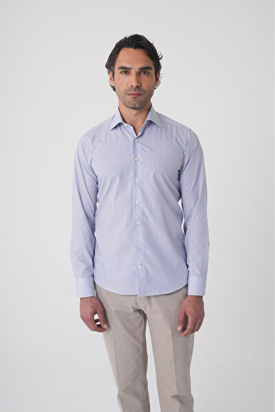 Bisse Regular Fit Long Sleeve Cotton Blue Men's Shirt