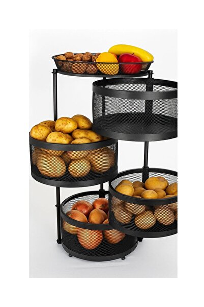 VENON Black 4-Tier 78 cm X 35 cm Diameter Metal Crisper Fruit Bowl Organizer Kitchen Organizer Shelf Storage