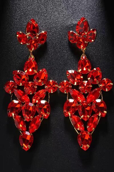 TAKIŞTIR أقراط فستان سهرة حجرية حمراء اللون أقراط حناء/عروس (زوج)