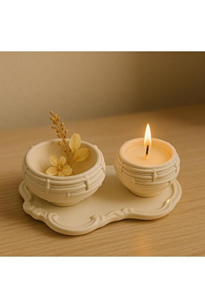 Beyaz Atölye Kuş Yuvası Dekor Mumluk Seti