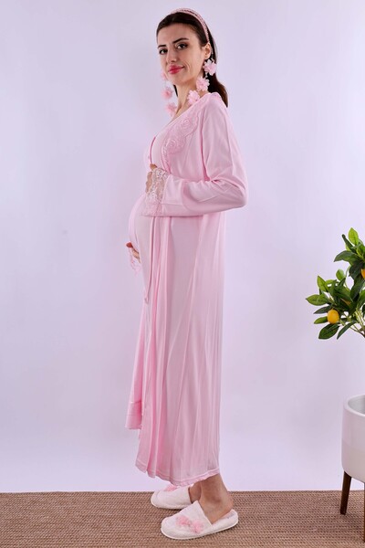 ByLohusa Effortt Pink Dressing Gown Pregnant Maternity Nightgown Set