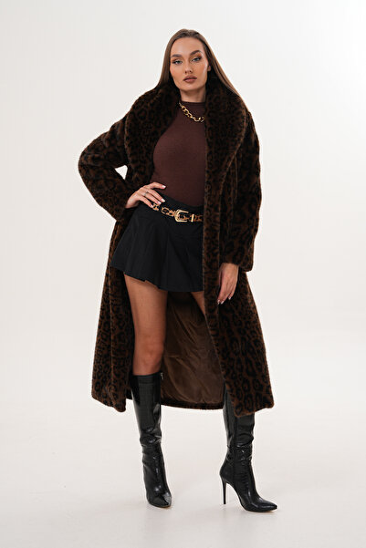 NAVY Full Length Mink Leopard Coat