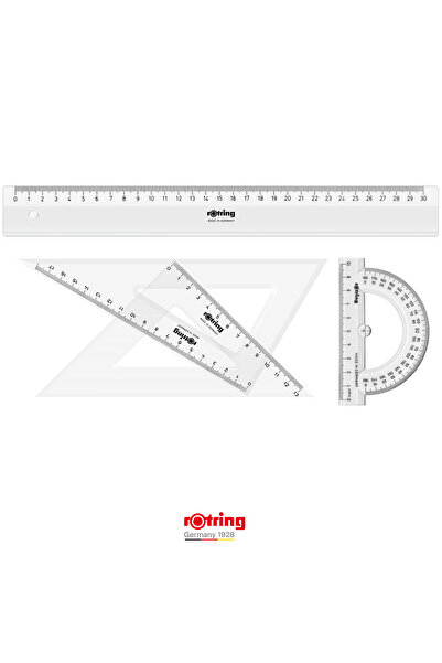 Rotring 4-Piece Geometry Set for School and Office, 45/60 Degree Squares, Protractor and Ruler