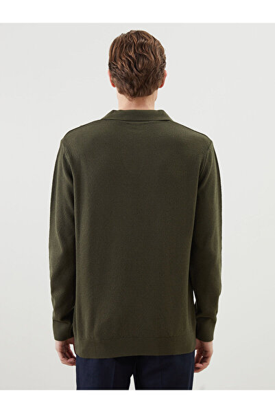 LC Waikiki Southblue Khaki Polo Neck Long Sleeve Men's Knitwear Sweater