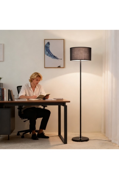 YESMAX Floor Lamp with Fabric Shade, Tall Lamps for Living Room, Bedroom, Office, Dining Room (Black)