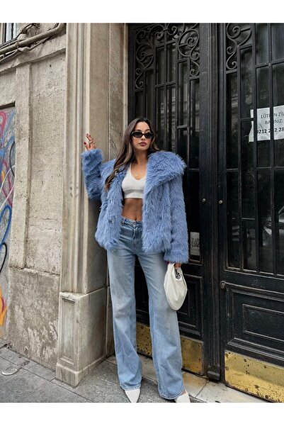 D'RECCY Women's Short Wide Collar Oversize Imported Fur