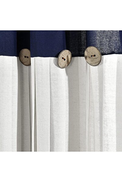 Lush Decor Linen Kitchen Window Tier Curtain Set with Buttons, 29" x 36", Navy and White, Geometric