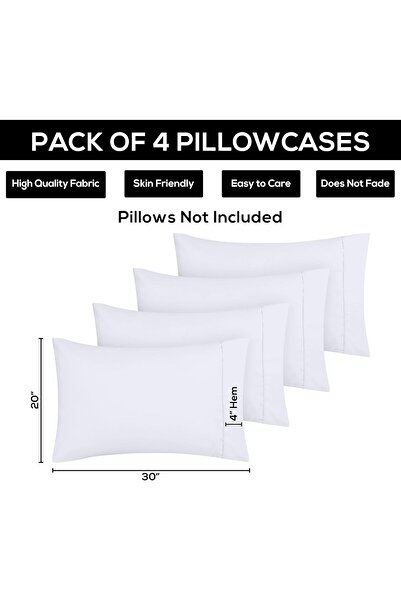 Utopia Bedding Queen Pillowcases - Pack of 4, Envelope Closure, Microfiber, 20 x 30 in, White