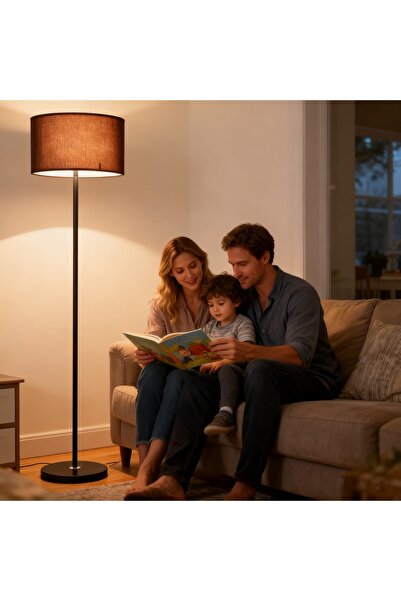 YESMAX Floor Lamp with Fabric Shade, Tall Lamps for Living Room, Bedroom, Office, Dining Room (Black)