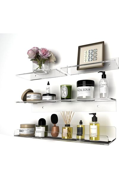 Generic PPA Acrylic Floating Shelves, Wall-Mounted No-Drill Transparent (4 Pi...