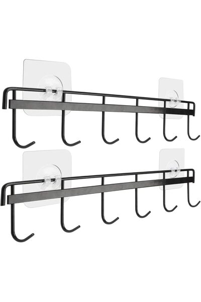 Generic رف خطافات حائط لاصقة من Yizd، عبوة من قطعتين، للمطبخ، 6 خطافات من الف...