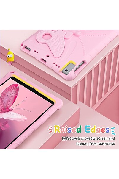 Coolden iPad 7–9 Gen 10.2″ (2019‑2021) kids case, pink, shockproof, butterfly stand and strap