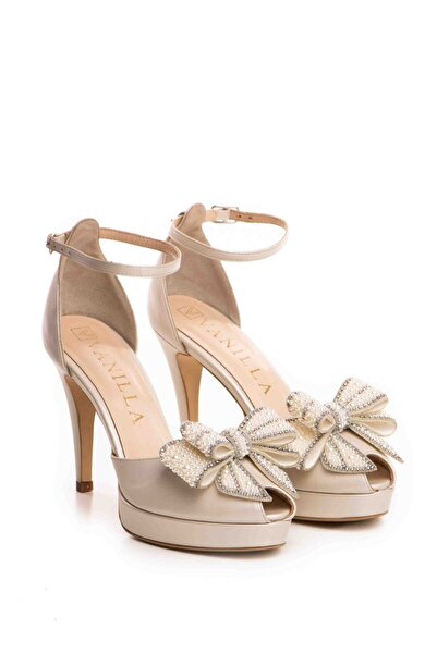 Vanilla Days Ivory Glamour Sandals with Delicate Bow and Pearl Accents, Genuine Leather, Low Heel