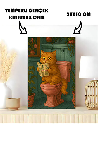 Harika bir ev STOL U KUPATILU STAKLENI STOL NARANČASTA MAČKA KOJA ODRŽAVA TOA...