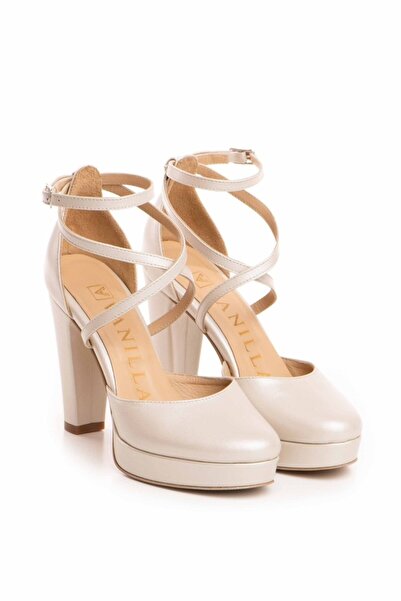 Vanilla Days Σανδάλια από γνήσιο δέρμα σε ιβουάρ χρώμα με τακούνι και άνετη ε...