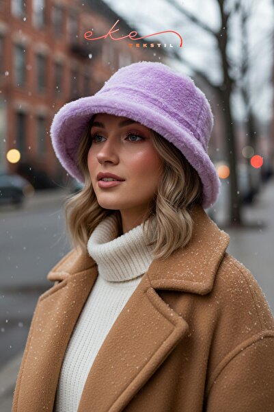 Eke Tekstil KADIN PELUŞ BUCKET LİLA RENK ŞAPKA