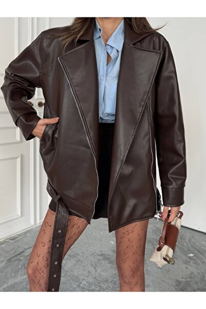 mydukkan.co Oversized Leather Jacket with Belt