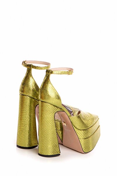 Vanilla Days Kyra Metallic Green Leather Platform Sandals - 5cm Platform, 13cm Heel, Summer Wear