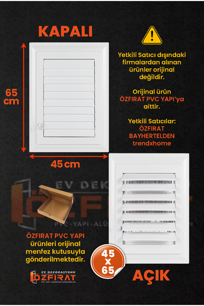 ÖZFIRAT PVC YAPI Menfez 45x65 CM — Banyo, Tuvalet - WC Havalandırma Menfezi —...