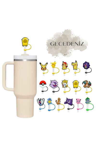 GECEDENİZ Thermos Compatible Straw Stopper Psyduck Pokemon