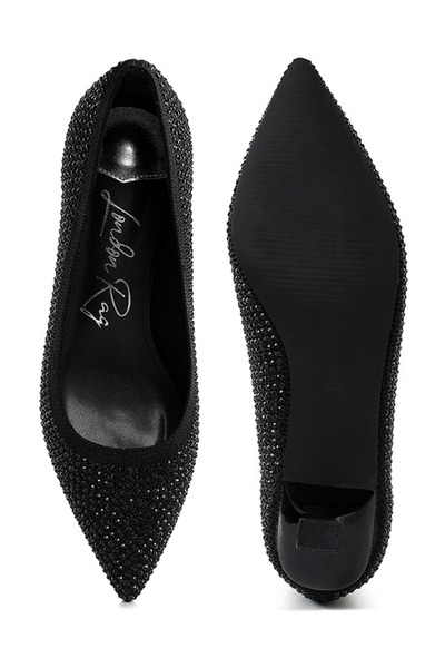 london Rag Women Breathable Flyknit Rhinestone Pumps in Black