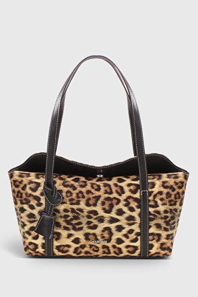 Housebags Leopar Desenli Kapaklı Bowling Omuz Çantası 270