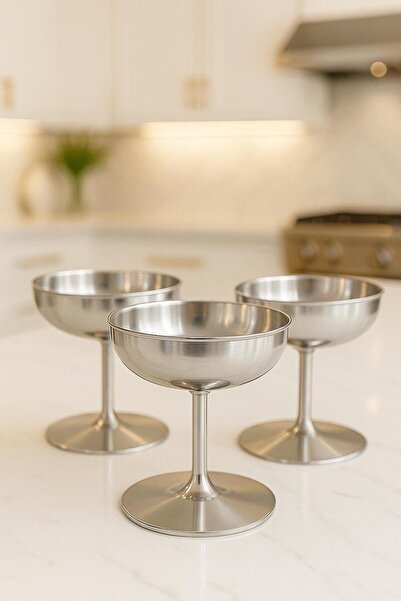 isra kristal Triple Stainless Steel Luxury Pedestal Serving Bowl – for Ice Cream, Jam, Turkish Delight, Dessert and Appetizers